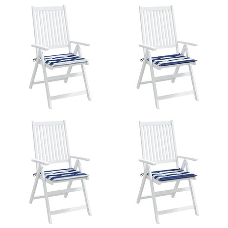 Tuinstoelkussens 4 st gestreept 50x50x3 cm stof wit en blauw 4