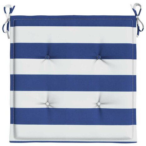 Tuinstoelkussens 4 st gestreept 50x50x3 cm stof wit en blauw 6