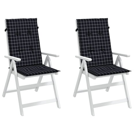 Stoelkussens 2 st hoge rug ruitpatroon stof zwart 3