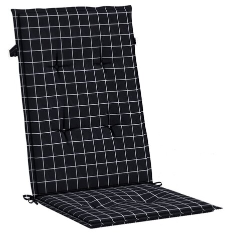 Stoelkussens 2 st hoge rug ruitpatroon stof zwart 4