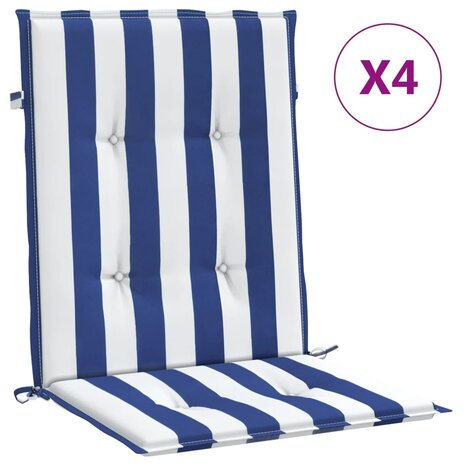Stoelkussens 4 st lage rug gestreept stof wit en blauw 2