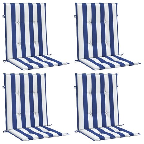 Stoelkussens 4 st lage rug gestreept stof wit en blauw 3