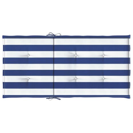 Stoelkussens 4 st lage rug gestreept stof wit en blauw 7
