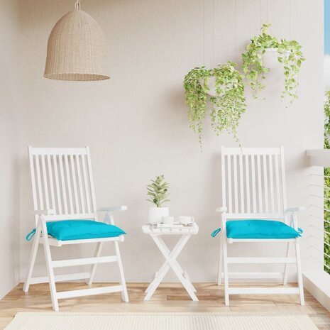 Stoelkussens 2 st 40x40x7 cm stof turquoise 1