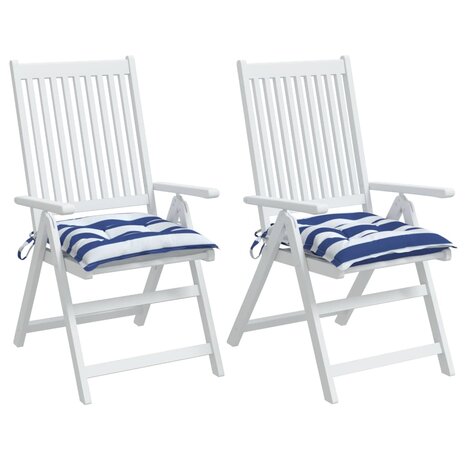 Stoelkussens 2 st 50x50x7 cm stof gestreept wit en blauw 4