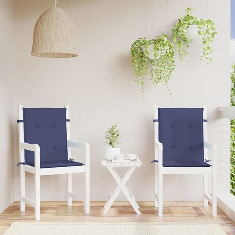 Stoelkussens 2 st lage rug stof marineblauw 1