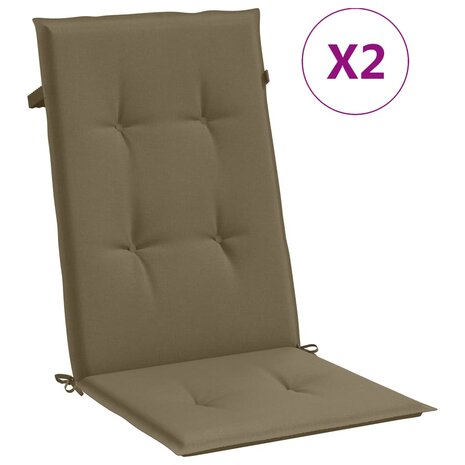 Stoelkussens 2 st hoge rug 120x50x4 cm stof gemêleerd taupe 2