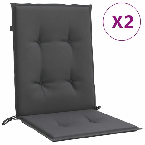 Stoelkussens 2 st lage rug 100x50x4 cm stof gemêleerd antraciet 2