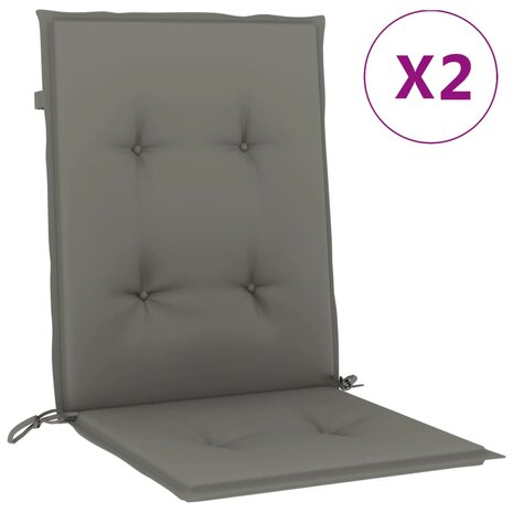 Stoelkussens 2 st lage rug 100x50x4 cm stof donkergrijs 2
