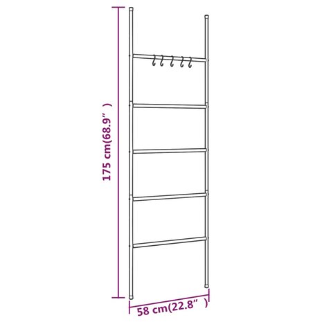 Handdoekenrek ladder met 5 lagen 58x175 cm ijzer zwart 6