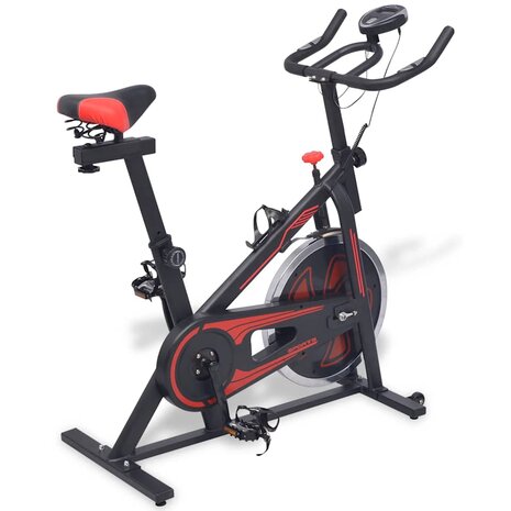Hometrainer met hartslagsensoren zwart en rood  1