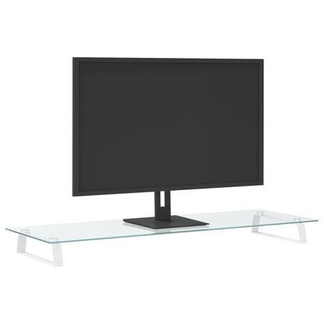 Monitorstandaard 100x35x8 cm gehard glas en metaal wit 3