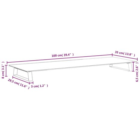 Monitorstandaard 100x35x8 cm gehard glas en metaal wit 8