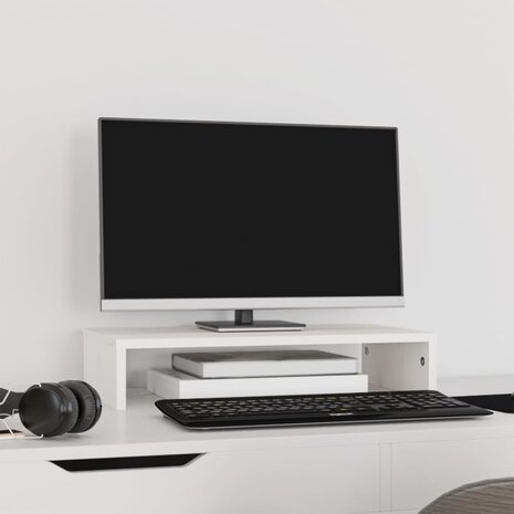 Monitorstandaard 50x27x10 cm massief grenenhout wit 3