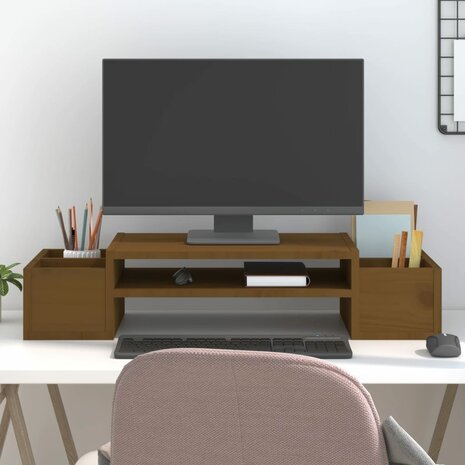 Monitorstandaard 70x27,5x15 cm massief grenenhout honingbruin 1