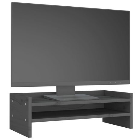 Monitorstandaard 50x24x16 cm massief grenenhout grijs 4