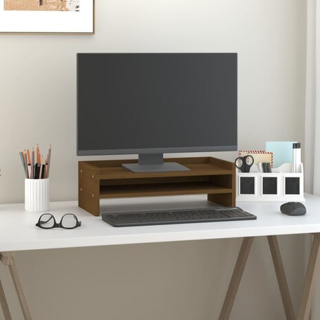 Monitorstandaard 50x24x16 cm massief grenenhout honingbruin 3