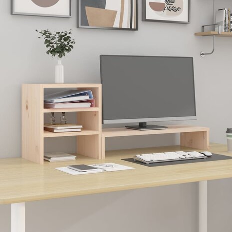 Monitorstandaard 81x20x30 cm massief grenenhout 1