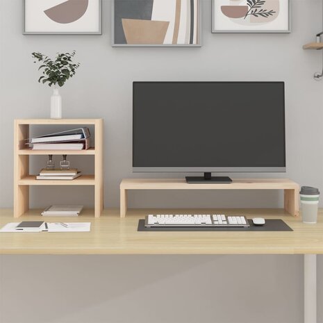 Monitorstandaard 81x20x30 cm massief grenenhout 3