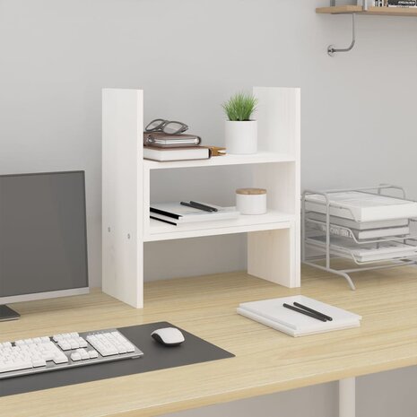 Monitorstandaard (39-72)x17x43 cm massief grenenhout wit 3