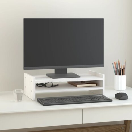 Monitorstandaard 50x27x15 cm massief grenenhout wit 1