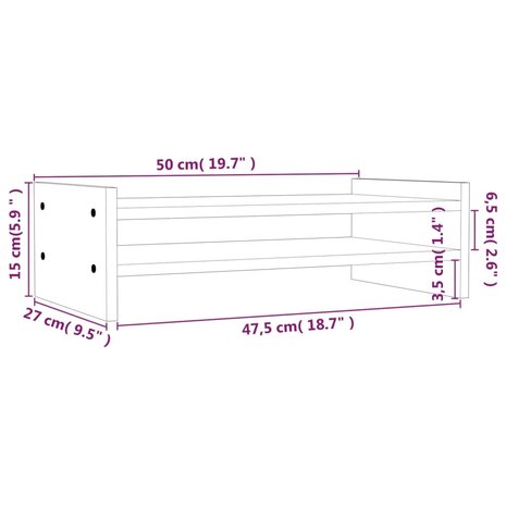 Monitorstandaard 50x27x15 cm massief grenenhout wit 8