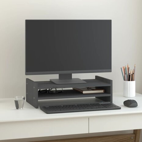 Monitorstandaard 50x27x15 cm massief grenenhout grijs 1