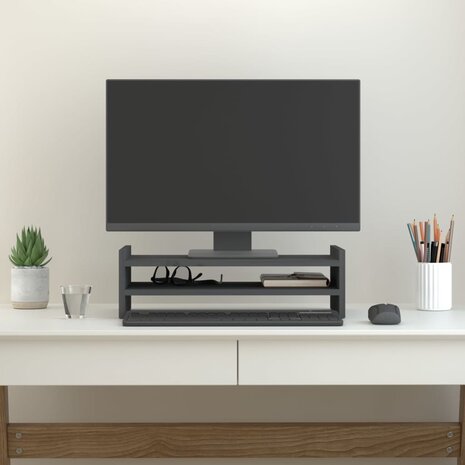 Monitorstandaard 50x27x15 cm massief grenenhout grijs 3