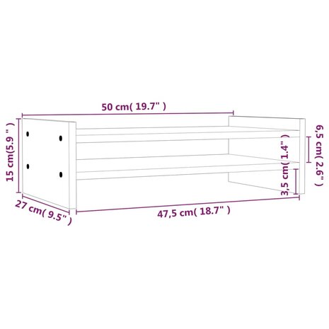 Monitorstandaard 50x27x15 cm massief grenenhout grijs 8