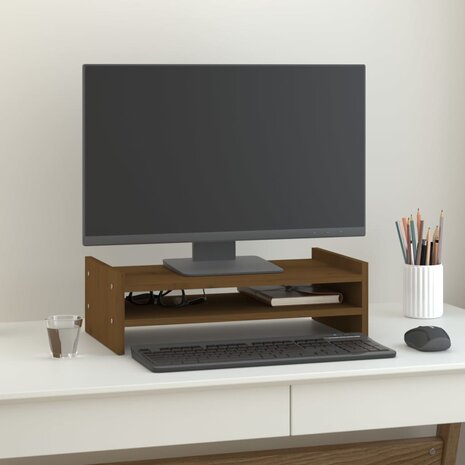 Monitorstandaard 50x27x15 cm massief grenenhout honingbruin 1