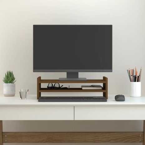 Monitorstandaard 50x27x15 cm massief grenenhout honingbruin 3