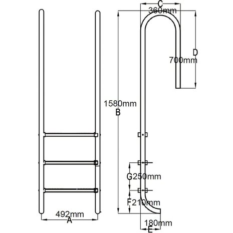 Zwembadladder met 3 sporten 120 cm roestvrij staal 304  6