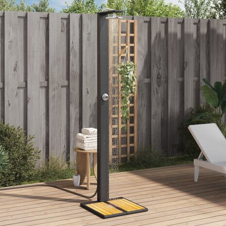 Buitendouche 50x55x224 cm poly rattan en acaciahout zwart 1
