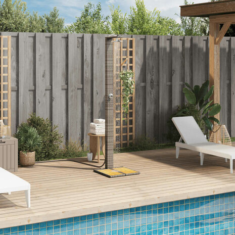 Buitendouche 50x55x224 cm poly rattan en acaciahout grijs 3