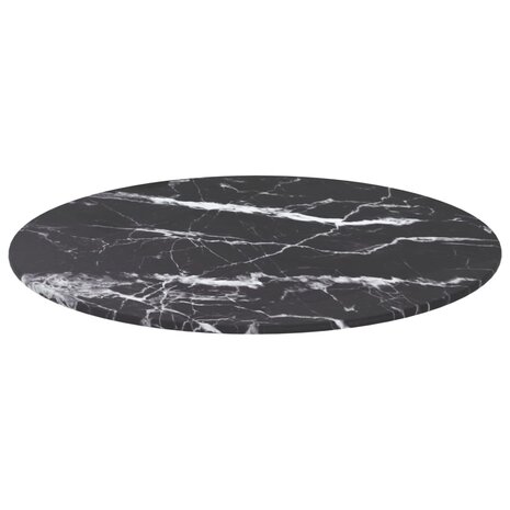 Tafelblad Ø50x0,8 cm gehard glas met marmeren design zwart 2