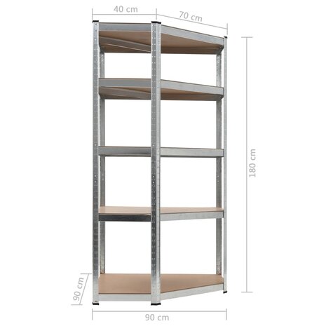 Hoekrek 5-laags staal en bewerkt hout zilverkleurig 8