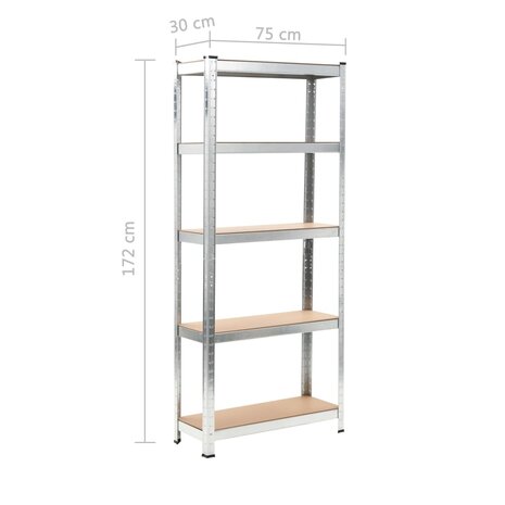 Opbergrek 5-laags staal en bewerkt hout zilverkleurig 9