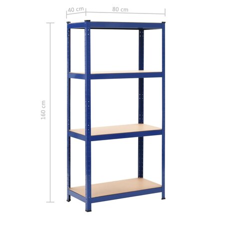 Opbergrek 4-laags staal en bewerkt hout blauw 9