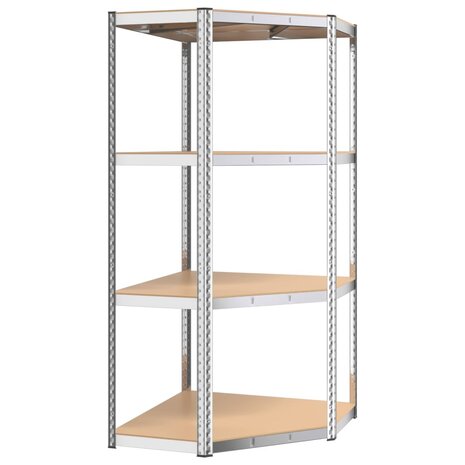 Hoekrek 4-laags staal en bewerkt hout zilverkleurig 2