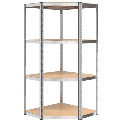 Hoekrek 4-laags staal en bewerkt hout zilverkleurig 4