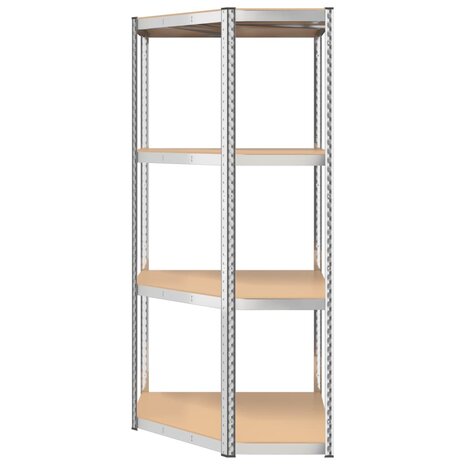 Hoekrek 4-laags staal en bewerkt hout zilverkleurig 5