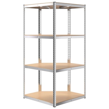 Hoekrek 4-laags staal en bewerkt hout zilverkleurig 6