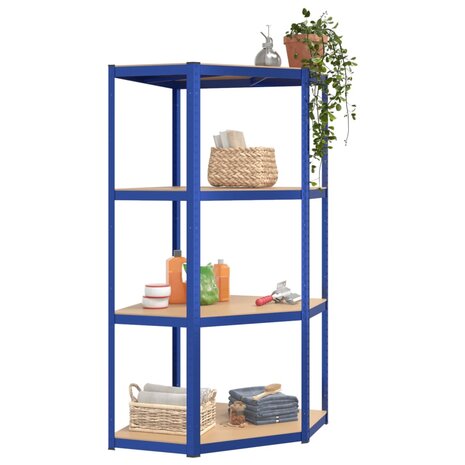 Hoekrek 4-laags staal en bewerkt hout blauw 3
