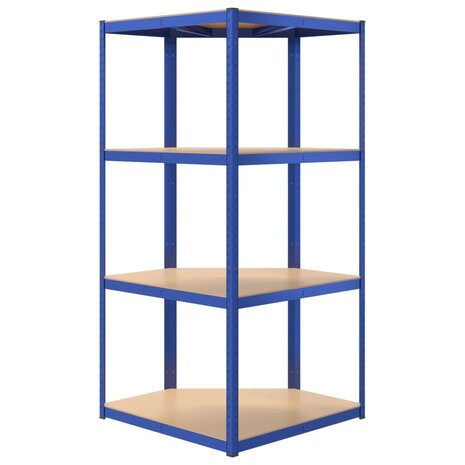 Hoekrek 4-laags staal en bewerkt hout blauw 6