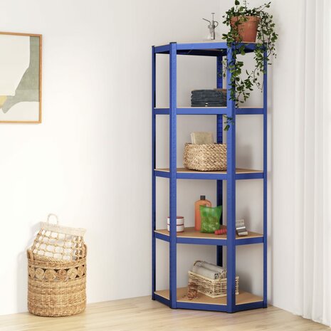 Hoekrek 5-laags staal en bewerkt hout blauw 1