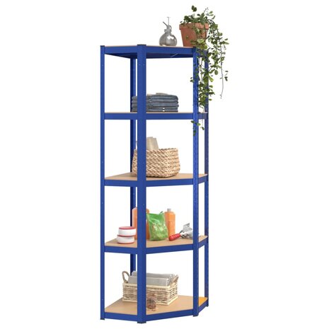 Hoekrek 5-laags staal en bewerkt hout blauw 3