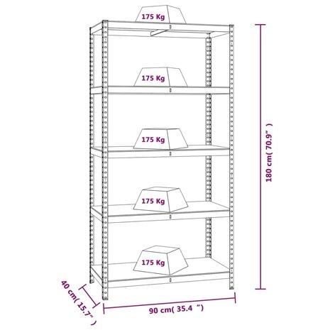 Opbergrek 5-laags staal & bewerkt hout antracietkleurig 9