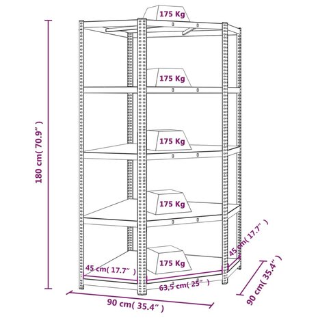 Hoekrek robuust 5-laags staal en bewerkt hout zilverkleurig 9