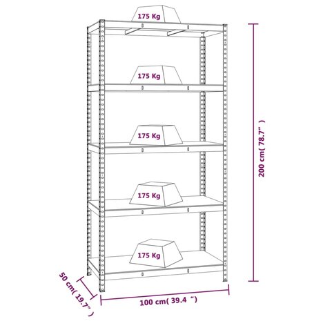 Opbergrek 5-laags staal en bewerkt hout zilverkleurig 9