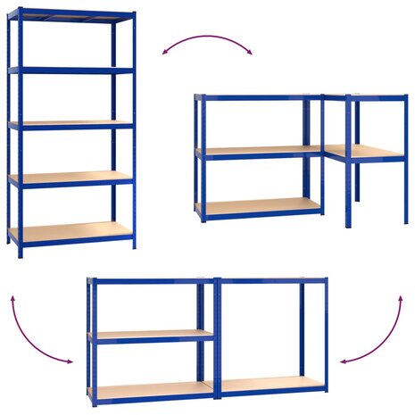Opbergrek 5-laags staal en bewerkt hout blauw 8